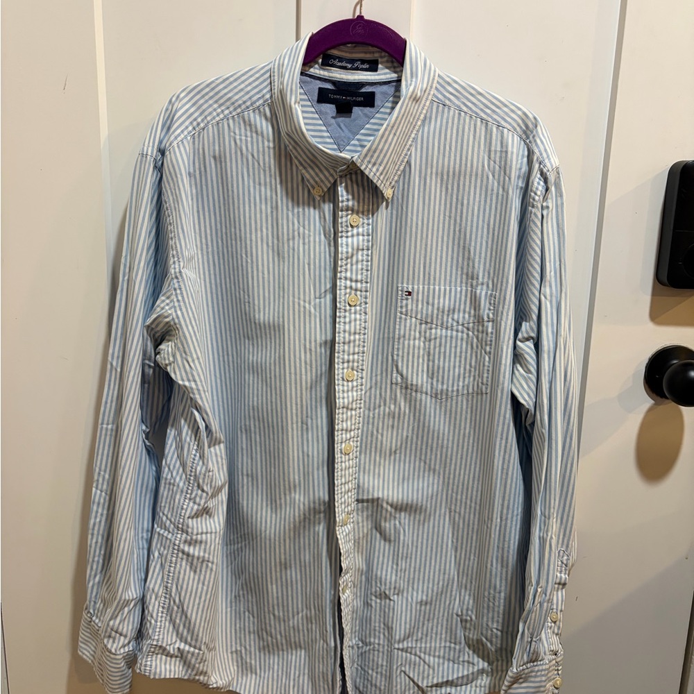 Tommy Hilfiger Men's Light Blue Striped Button Down Shirt